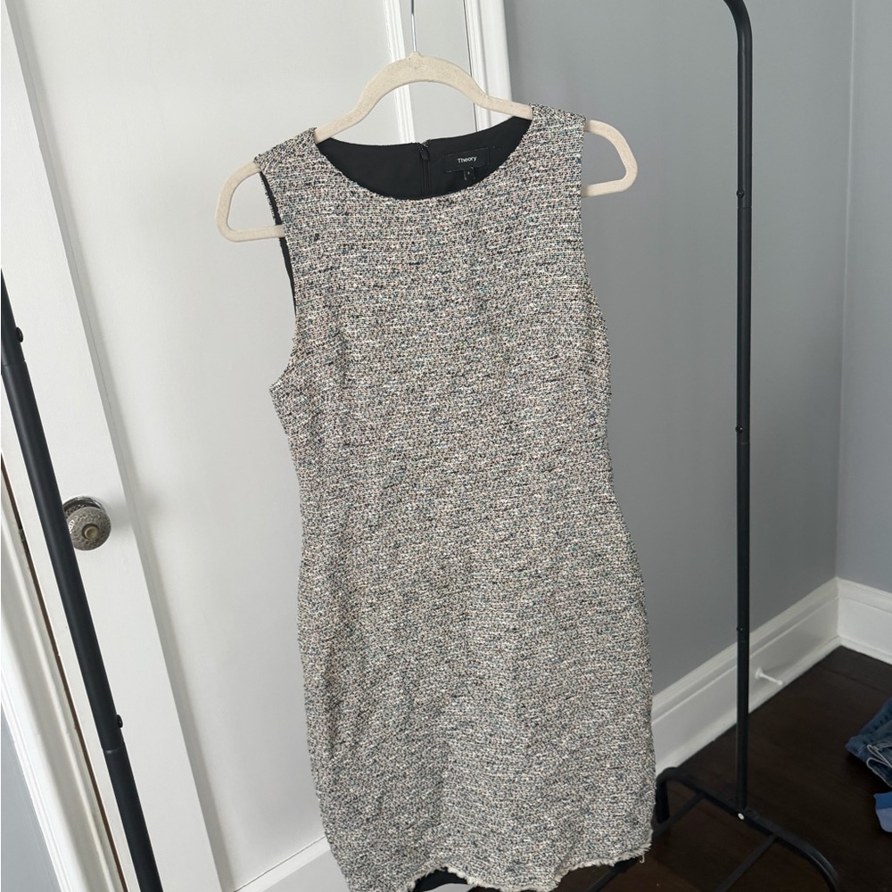 Theory Chic Tweed Sleeveless Shift Dress